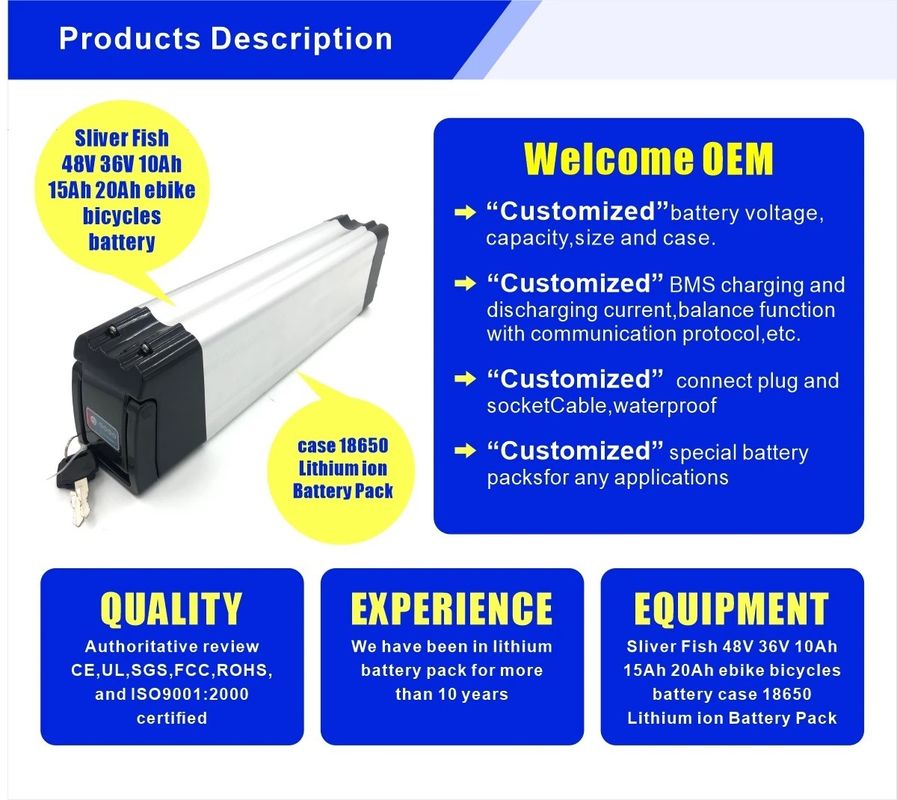 اینوک فابریکه اسلیور فیش 36v 10ah 250w باتری دوچرخه برقی / لیتیوم لون باتری پیک / باتری ebike