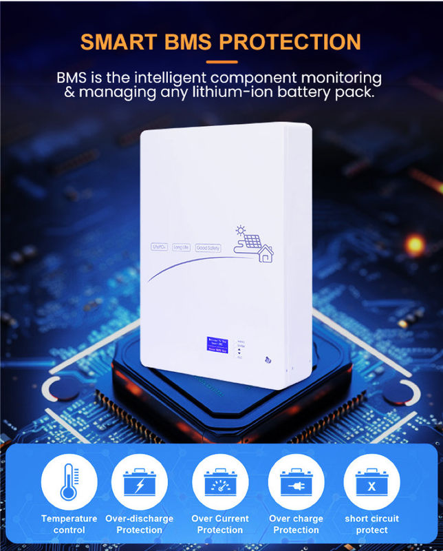 دیواری خورشیدی نصب شده 5kw 10kw LiFePO4 باتری لیتیوم یون 48V 50AH 100AH 150AH 200AH Energy Storage Powerwall