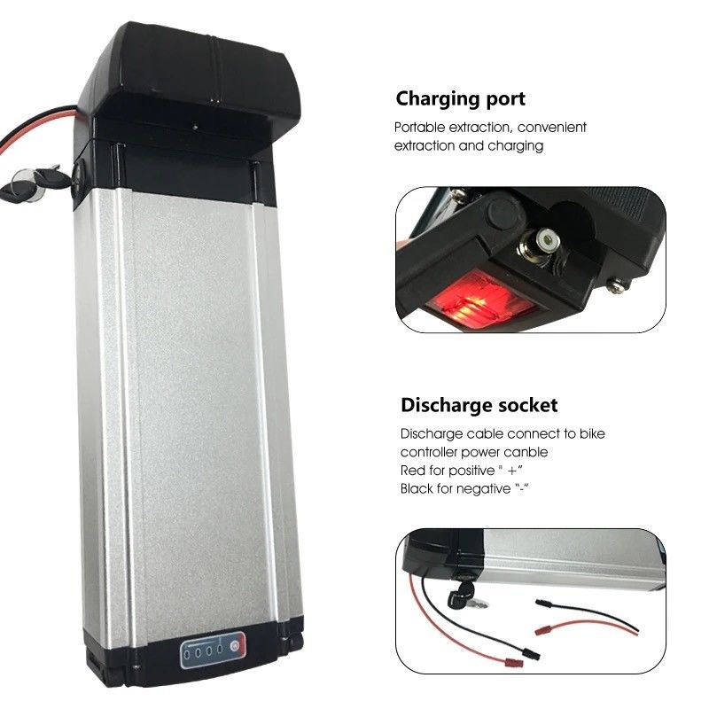 دوچرخه برقی باتری لیتیوم یون پیک 48V 36V قفسه عقب آلومینیوم آلیاژ پوسته در نقره