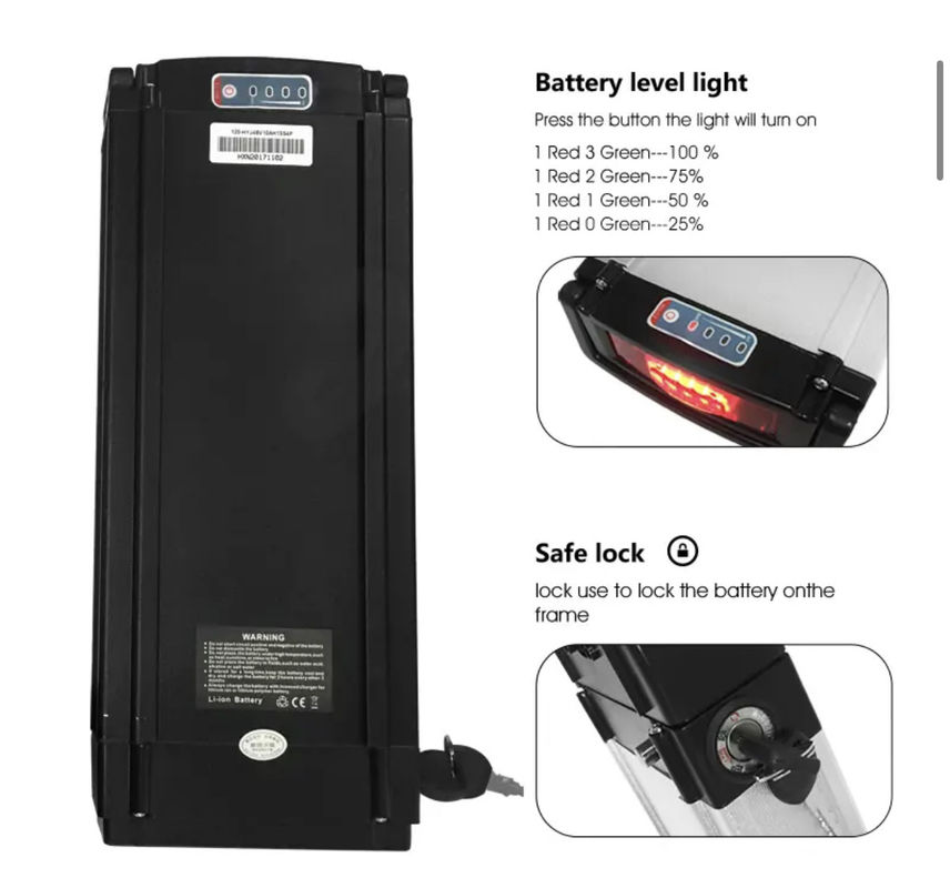 دوچرخه برقی باتری لیتیوم یون پیک 48V 36V قفسه عقب آلومینیوم آلیاژ پوسته در نقره