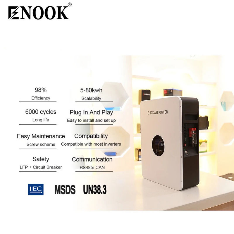 طول عمر چرخه 51.2v باتری ذخیره انرژی خانگی 100ah باتری لیتیوم آهن فسفات با OEM / ODM CE پذیرفته شده