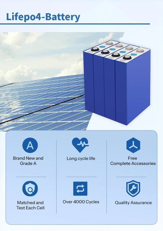 درجه A 8000 چرخه 3.2V باتری لیتیوم یون 50ah 105ah 120ah 280ah 12v 24v 48v Lifepo4 باتری
