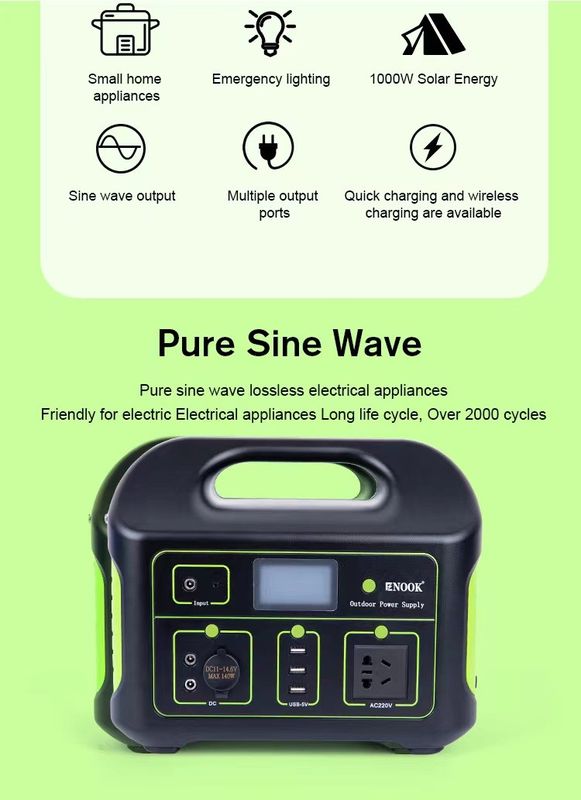 500Wh LiFePo4 باتری خانه ذخیره انرژی شارژ خورشیدی 1000W ایستگاه برق قابل حمل